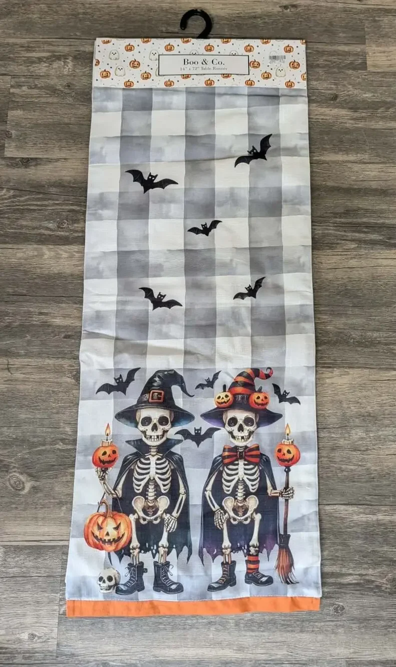NEW! Boo & Co. 14” X 72” Spooky Witch Skeleton Halloween Table Runner Decor